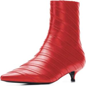 imageFSJ Women Retro Pointed Toe Ankle Booties Kitten Low Heels Office Boots Ladies Comfortable Shoe Size 415 USRed