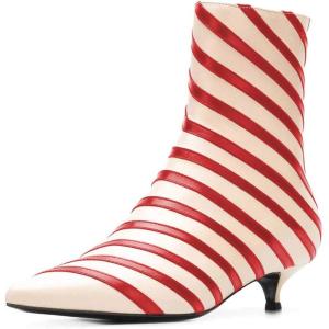 imageFSJ Women Retro Pointed Toe Ankle Booties Kitten Low Heels Office Boots Ladies Comfortable Shoe Size 415 USRed Stripes