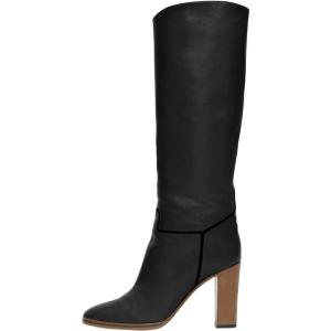 imageFSJ Women Round Toe Wide Calf Knee High Boots High Stacked Chunky Heel Long Boots Pull On Western Dress Shoes Size 415 USBlack