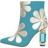 imageFSJ Women Cute Ankle Boots Pointed Toe Crystal High Heel Side Zipper Chunky Block Booties with Daisy Flower Wedding Ballroom Dress Shoes Size 416 USBlue