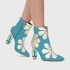 imageFSJ Women Cute Ankle Boots Pointed Toe Crystal High Heel Side Zipper Chunky Block Booties with Daisy Flower Wedding Ballroom Dress Shoes Size 416 USBlue