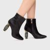 imageFSJ Women Cute Ankle Boots Pointed Toe Crystal High Heel Side Zipper Chunky Block Booties with Daisy Flower Wedding Ballroom Dress Shoes Size 416 USBlack