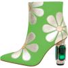 imageFSJ Women Cute Ankle Boots Pointed Toe Crystal High Heel Side Zipper Chunky Block Booties with Daisy Flower Wedding Ballroom Dress Shoes Size 416 USGreen