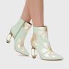 imageFSJ Women Cute Ankle Boots Pointed Toe Crystal High Heel Side Zipper Chunky Block Booties with Daisy Flower Wedding Ballroom Dress Shoes Size 416 USLight Mint Green