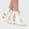 imageFSJ Women Cute Ankle Boots Pointed Toe Crystal High Heel Side Zipper Chunky Block Booties with Daisy Flower Wedding Ballroom Dress Shoes Size 416 USWhite