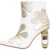 imageFSJ Women Cute Ankle Boots Pointed Toe Crystal High Heel Side Zipper Chunky Block Booties with Daisy Flower Wedding Ballroom Dress Shoes Size 416 USWhite