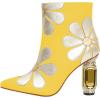 imageFSJ Women Cute Ankle Boots Pointed Toe Crystal High Heel Side Zipper Chunky Block Booties with Daisy Flower Wedding Ballroom Dress Shoes Size 416 USYellow