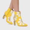 imageFSJ Women Cute Ankle Boots Pointed Toe Crystal High Heel Side Zipper Chunky Block Booties with Daisy Flower Wedding Ballroom Dress Shoes Size 416 USYellow