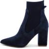 imageFSJ Women Pointed Toe Chunky High Heel Stretch Pull On Ankle Boot Comfy Winter Bootie Size 415 USNavy Blue