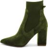 imageFSJ Women Pointed Toe Chunky High Heel Stretch Pull On Ankle Boot Comfy Winter Bootie Size 415 USOlive Green