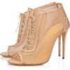 imageFSJ Sexy Lace Up Ankle Booties Mesh Peep Toe Stiletto High Heels Hollow Out Short Boots Cutout Pumps Caged Summer Ladies Party Prom Wedding Dress Shoes Size 415 USBeige