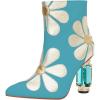 imageFSJ Women Cute Ankle Boots Pointed Toe Crystal High Heel Side Zipper Chunky Block Booties with Daisy Flower Wedding Ballroom Dress Shoes Size 416 USBlue