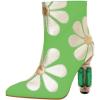 imageFSJ Women Cute Ankle Boots Pointed Toe Crystal High Heel Side Zipper Chunky Block Booties with Daisy Flower Wedding Ballroom Dress Shoes Size 416 USGreen