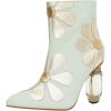 imageFSJ Women Cute Ankle Boots Pointed Toe Crystal High Heel Side Zipper Chunky Block Booties with Daisy Flower Wedding Ballroom Dress Shoes Size 416 USLight Mint Green
