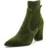 imageFSJ Women Pointed Toe Chunky High Heel Stretch Pull On Ankle Boot Comfy Winter Bootie Size 415 USOlive Green