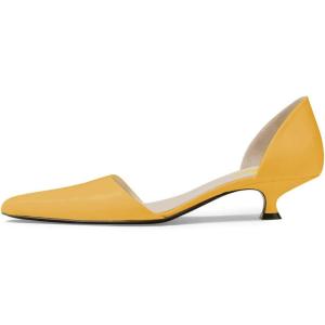 imageFSJ Women Closed Pointed Toe Low Kitten Heel Pumps DOrsay Slip On Comfort Ladies Office Work Shoes Size 415 USYellow