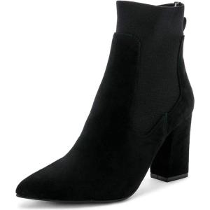 imageFSJ Women Pointed Toe Chunky High Heel Stretch Pull On Ankle Boot Comfy Winter Bootie Size 415 USBlack
