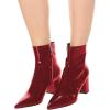 imageFSJ Women Dressy Pointed Toe Ankle Boots Chunky Block Heels Side Zipper Booties Formal Weddng Shoe Size US 415Dark Redpatent