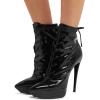 imageFSJ Women Platform Thin Super High Heels Ankle Boots Lace UP Booties Closed Pointed Toe Stiletto Shoes Size 415 USBlack Patent
