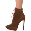 imageFSJ Women Platform Thin Super High Heels Ankle Boots Lace UP Booties Closed Pointed Toe Stiletto Shoes Size 415 USBrown