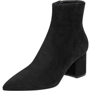 imageFSJ Women Dressy Pointed Toe Ankle Boots Chunky Block Heels Side Zipper Booties Formal Weddng Shoe Size US 415Black Suede