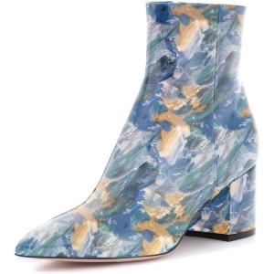 imageFSJ Women Dressy Pointed Toe Ankle Boots Chunky Block Heels Side Zipper Booties Formal Weddng Shoe Size US 415Blue Printing