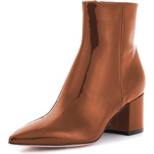 imageFSJ Women Dressy Pointed Toe Ankle Boots Chunky Block Heels Side Zipper Booties Formal Weddng Shoe Size US 415Brownpatent