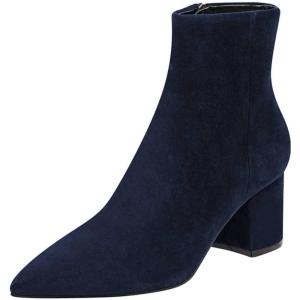 imageFSJ Women Dressy Pointed Toe Ankle Boots Chunky Block Heels Side Zipper Booties Formal Weddng Shoe Size US 415Dark Blue