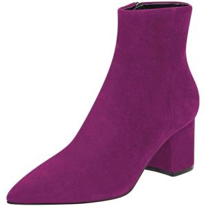 imageFSJ Women Dressy Pointed Toe Ankle Boots Chunky Block Heels Side Zipper Booties Formal Weddng Shoe Size US 415Fuchsia