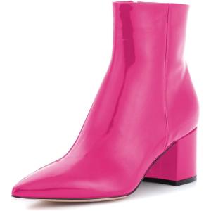 imageFSJ Women Dressy Pointed Toe Ankle Boots Chunky Block Heels Side Zipper Booties Formal Weddng Shoe Size US 415Fuchsiapatent