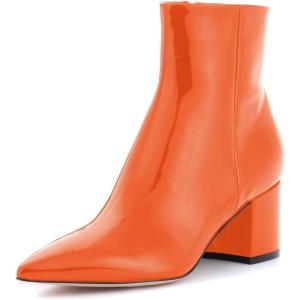 imageFSJ Women Dressy Pointed Toe Ankle Boots Chunky Block Heels Side Zipper Booties Formal Weddng Shoe Size US 415Orangepatent