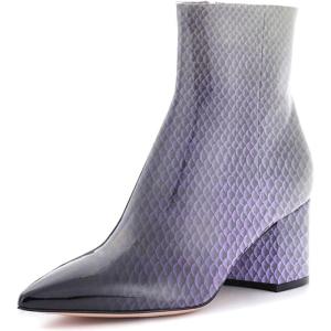 imageFSJ Women Dressy Pointed Toe Ankle Boots Chunky Block Heels Side Zipper Booties Formal Weddng Shoe Size US 415Purple Scales