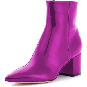 imageFSJ Women Dressy Pointed Toe Ankle Boots Chunky Block Heels Side Zipper Booties Formal Weddng Shoe Size US 415Purplepatent
