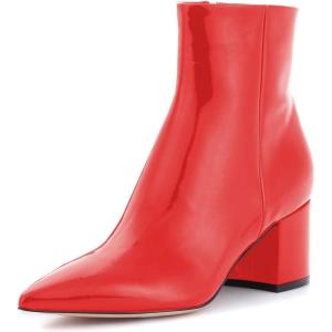 imageFSJ Women Dressy Pointed Toe Ankle Boots Chunky Block Heels Side Zipper Booties Formal Weddng Shoe Size US 415Redpatent