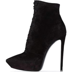imageFSJ Women Platform Thin Super High Heels Ankle Boots Lace UP Booties Closed Pointed Toe Stiletto Shoes Size 415 USBlack