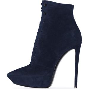 imageFSJ Women Platform Thin Super High Heels Ankle Boots Lace UP Booties Closed Pointed Toe Stiletto Shoes Size 415 USNavy