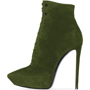 imageFSJ Women Platform Thin Super High Heels Ankle Boots Lace UP Booties Closed Pointed Toe Stiletto Shoes Size 415 USOlive