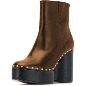 imageFSJ Women Stylish Studded Rhinestones Ankle Booties Platform Wedge High Heels Closed Toe Short Boots With Side Zipper Ladies Dress Party Shoes Size 415 USBrown