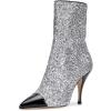 imageWomen Glitter High Heels Mid Calf Boots Pointed Toe Fashion Shoes with Side Zipper Size 415 USBlack