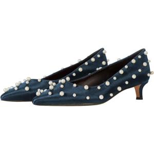 imageFSJ Women Classic Stiletto Kitten Heels Pointed Toe Handmade Pearls Slip On Pumps Clear PVC Office Party Date Bridal Dress Shoes Size 415 USBlue