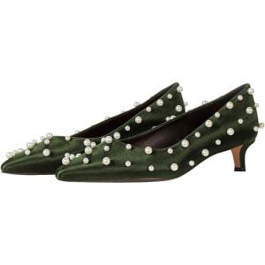 imageFSJ Women Classic Stiletto Kitten Heels Pointed Toe Handmade Pearls Slip On Pumps Clear PVC Office Party Date Bridal Dress Shoes Size 415 USGreen