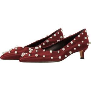 imageFSJ Women Classic Stiletto Kitten Heels Pointed Toe Handmade Pearls Slip On Pumps Clear PVC Office Party Date Bridal Dress Shoes Size 415 USRed