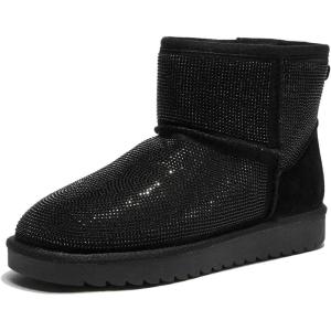 imageFSJ Womens Chic Slip On Snow Boots Round Toe Fur Lined Warm Flats Short Booties Comfy Winter Shoes Size 415 USBlack