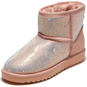 imageFSJ Womens Chic Slip On Snow Boots Round Toe Fur Lined Warm Flats Short Booties Comfy Winter Shoes Size 415 USPink