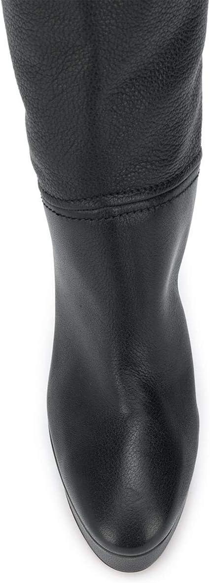 imageFSJ Women Comfort Platform Knee Boots Chunky High Heels Solid Color Classic Pull On Formal Casual Dress Winter Shoes Size 415 USBlack