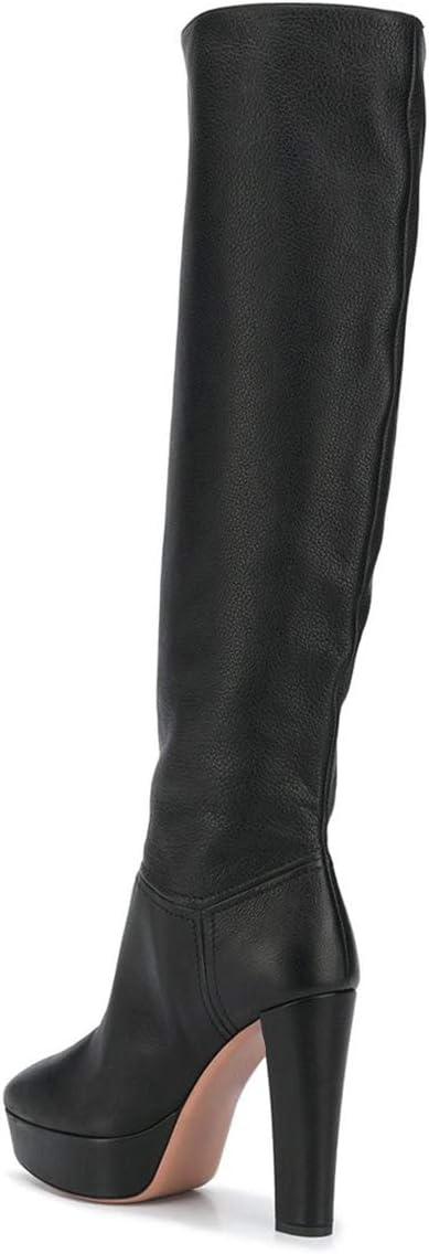 imageFSJ Women Comfort Platform Knee Boots Chunky High Heels Solid Color Classic Pull On Formal Casual Dress Winter Shoes Size 415 USBlack