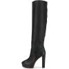imageFSJ Women Comfort Platform Knee Boots Chunky High Heels Solid Color Classic Pull On Formal Casual Dress Winter Shoes Size 415 USBlack