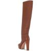imageFSJ Women Comfort Platform Knee Boots Chunky High Heels Solid Color Classic Pull On Formal Casual Dress Winter Shoes Size 415 USCoffee Brown