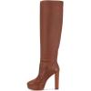 imageFSJ Women Comfort Platform Knee Boots Chunky High Heels Solid Color Classic Pull On Formal Casual Dress Winter Shoes Size 415 USCoffee Brown