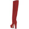 imageFSJ Women Comfort Platform Knee Boots Chunky High Heels Solid Color Classic Pull On Formal Casual Dress Winter Shoes Size 415 USRed